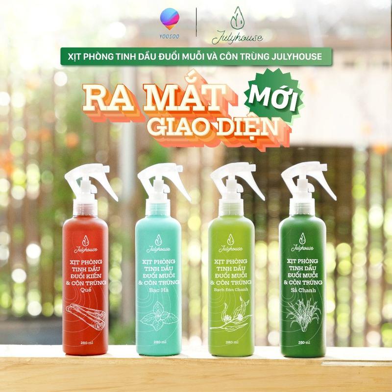 (Hàng Chính Hãng Julyhouse) Bình xịt phòng 280ml tinh dầu sả chanh, bạc hà, quế, bạch đàn chanh đuổi muỗi, Kiến ba khoang, côn trùng - YOOSOO MALL