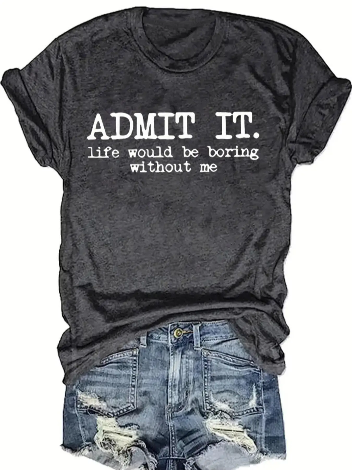 Women's Slogan Print Round Neck Tee, Summer Clothes, Breathable Comfy Short Sleeve Crew Neck T-shirt for Daily Outdoor Wear, Casual Summer Top