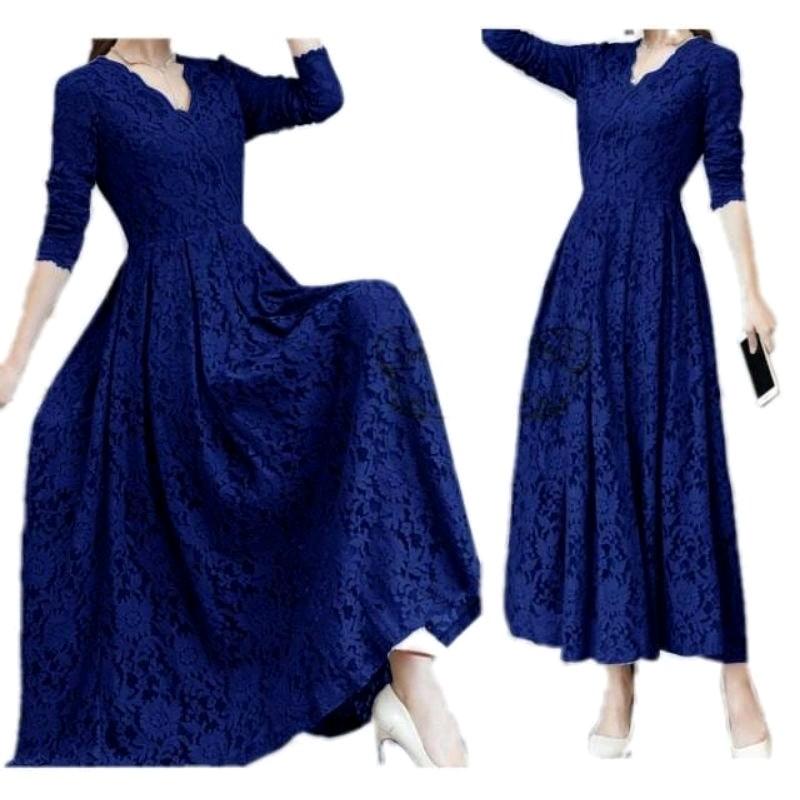 COD DRESS CASSIE/MAXI DRESS KONDANGAN BRUKAT LAPIS FURING Brokat Casual Baju Maxi Wanita lengan Panjang Pesta 3