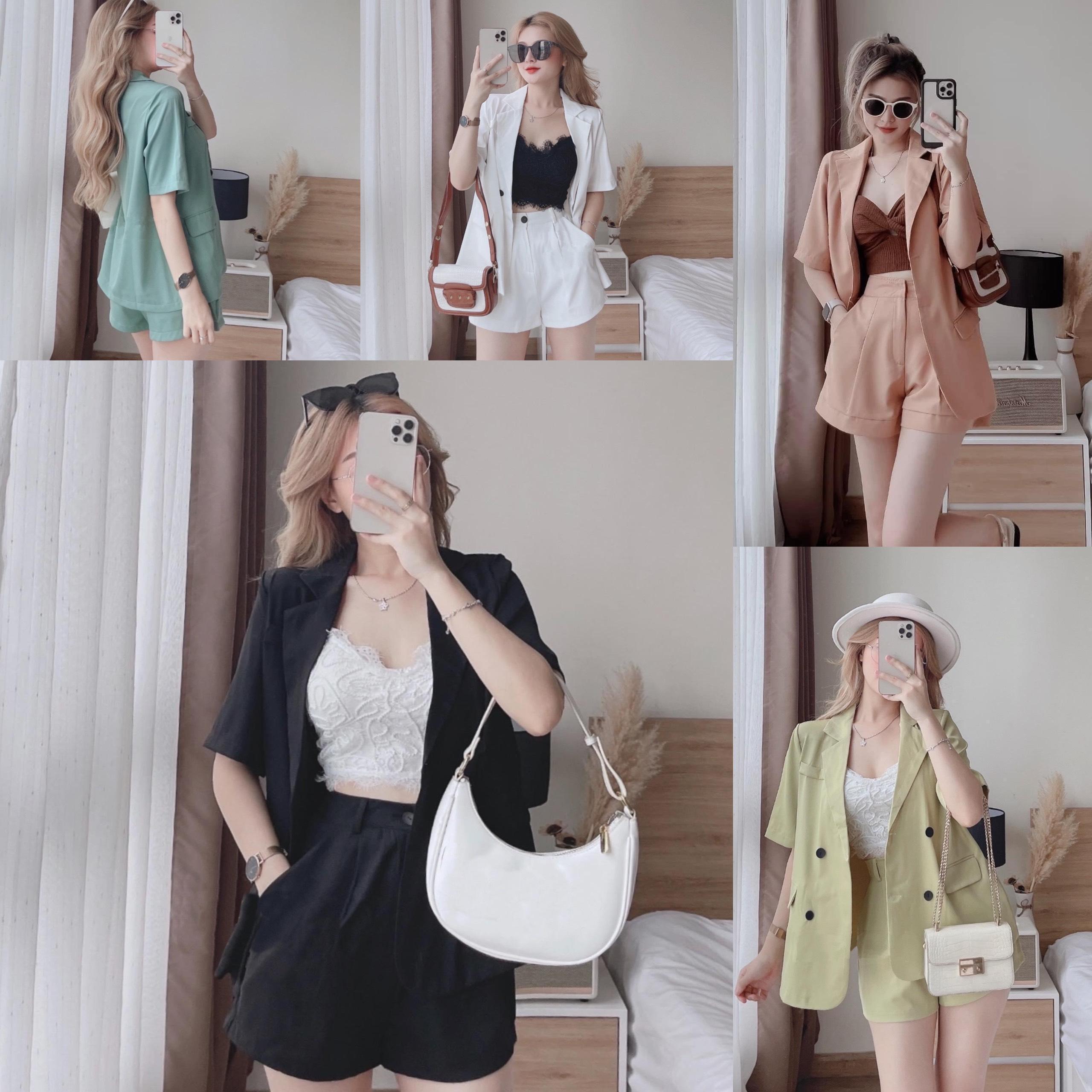 [Xả Kho] Bộ Vét Dự Tiệc (Không Có Áo Trong) Vải Cotton Lạnh 50 - 100Kg Thời Trang Bigsize Dễ Thương Top Nữ Quần Đen Women Nâu Bo Chun - A.1126