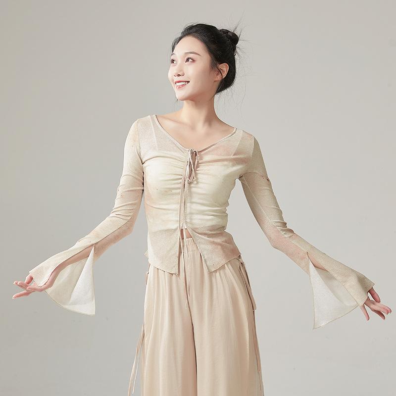 Classical Dance Printed Long-Sleeved Top Chinese Classic Dance Dancing Dress Modern Dance Practice Clothes Shapewear 1