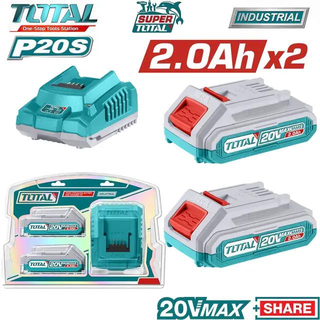 Bộ combo 2 Pin 20V 2.0Ah và 1 sạc Total TFBCPK1222