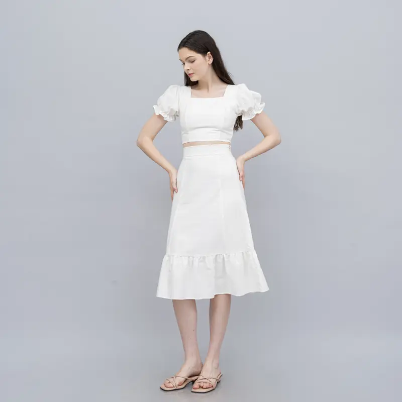 JOUETA | Eura Atasan Wanita Korean Style Ruffle Kekinian Terbaru Warna Putih Bahan Linen 2