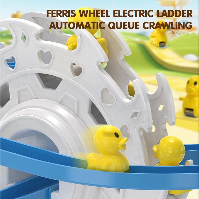 Electric Slide Track Toy, 1 Box Ferris Wheel Electric Ladder Track Toy with Light & Music, Duck Automatic Queue Crawling Slide Track Toys for Gifts 4
