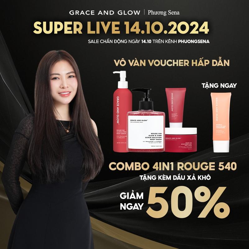   Phương Sena Live   Tặng kèm 1 Kem dưỡng tóc  4 in 1 Rouge 540 Combo Sữa tắm Grace and Glow 400ml + 300ml + 50ml + 100ml bao gồm sữa tắm dưỡng thể lăn khử mùi tẩy da chết body Serum Nữ 