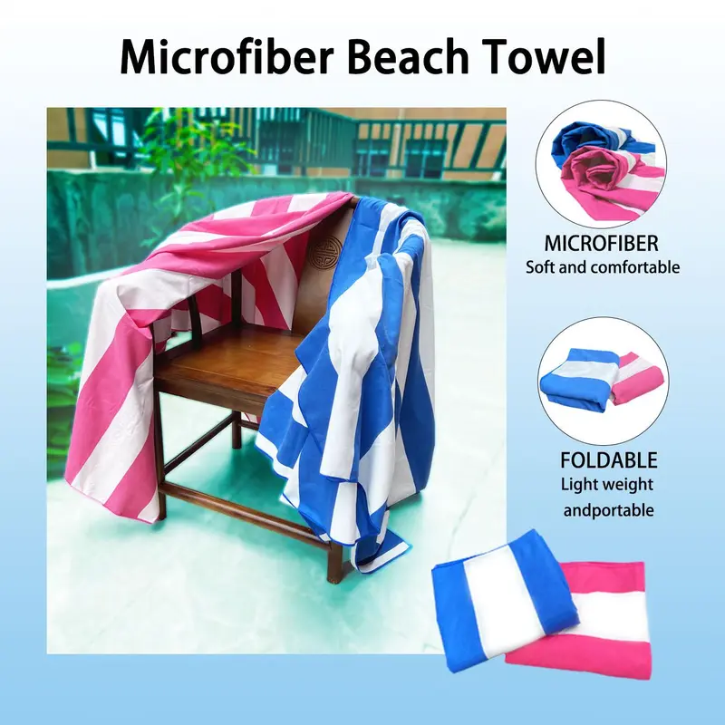 Striped Beach Towel Set, 2 Counts Quick-drying Bath Towel, Soft Bath Towel, Bath Towel for Home, Outdoor, Travel, Camping, Hiking, Swimming, Spa, Gym 5