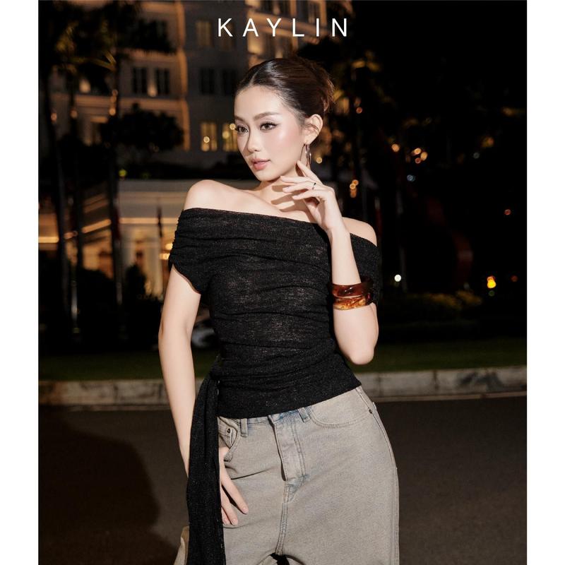 Áo Kiểu KAYLIN Wrap Top Trễ Vai Quấn Eo Chất Vải Thun Len Phong Cách - A51T9 Women Shirt 