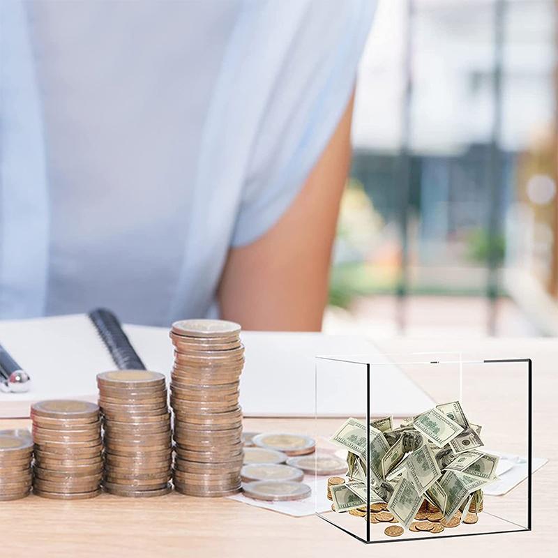 Product Introduction of [HHH]1Pc 12CM Transparent Acrylic Children's Piggy Bank Is Not Advisable Square Large Capacity Money Saving Box Coin  Box 21