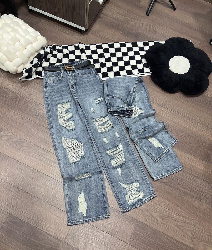  Quần jean suông cc  rách tả tơi không co giãn dài 105cm 