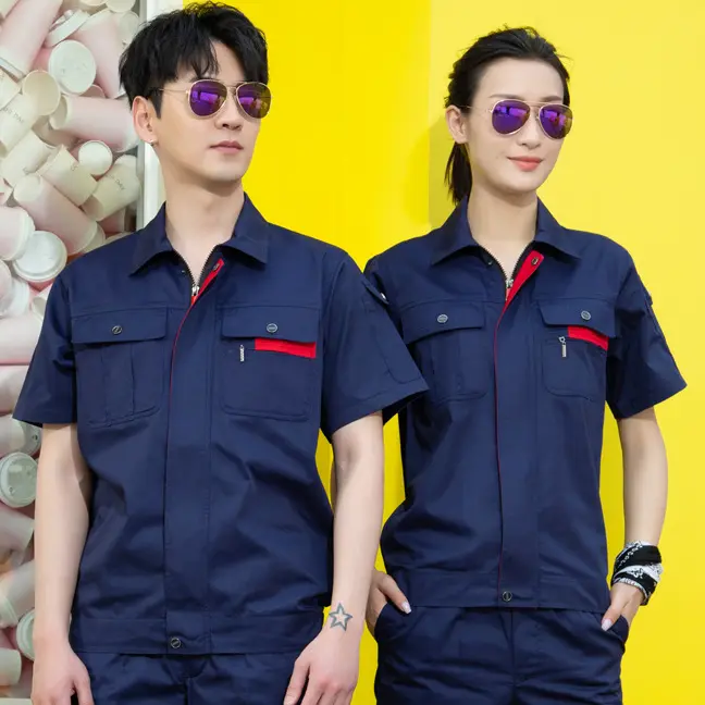 Bộ Quần Áo Lao Động, Ngắn Tay, Thích Hợp Cho Mùa Hè, Dành Cho Nam Và Nữ, Mỏng, Chống Mài Mòn, Thoáng Khí, Thích Hợp Để Phục Vụ Phục Hồi Và Bảo Vệ Ô Tô Nhà Máy, Có Thể Tùy Chỉnh, Quần Áo Nhà Máy