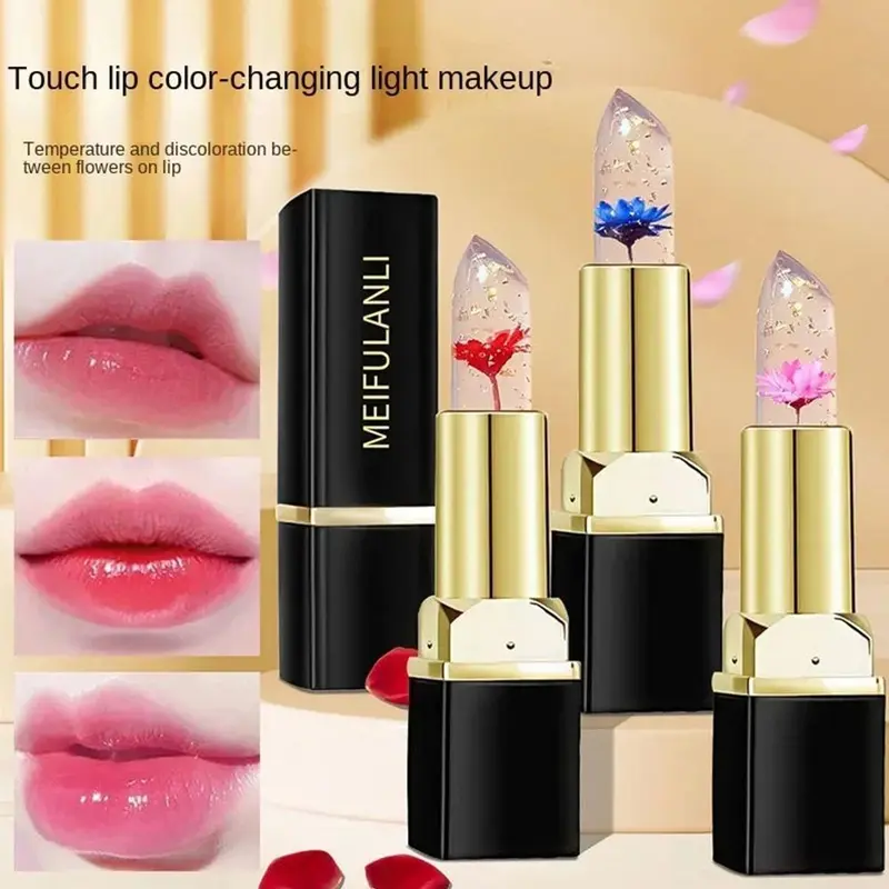 Son Môi Hoa Thạch Trong Suốt, Màu Nhiệt Độ, Dưỡng Ẩm Môi, Son Dưỡng Môi Hoa Hồng Trang Điểm, P5Y1 0