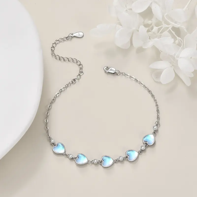 Moonstone Heart Bracelet, 925 Sterling Silver Jewelry Gift with Gold Accents 3