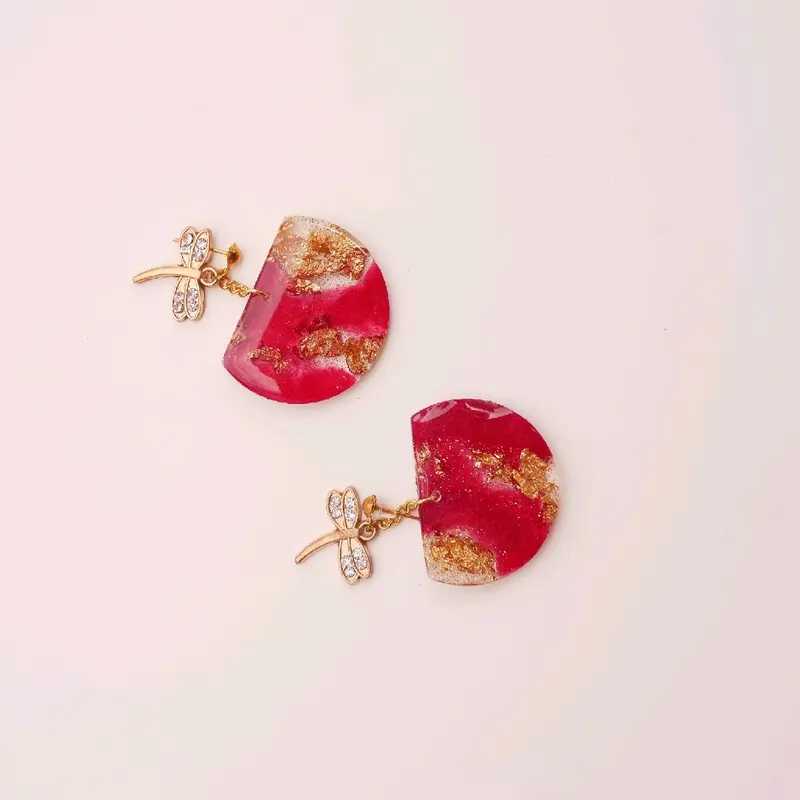anting resin handmade merah dan gold Elegant 4