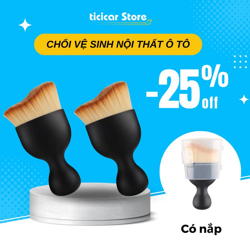 Chổi quét mini đầu cong sợi lông mềm dùng vệ sinh nội thất ô tô, bảng điều khiển, cửa thoát khí, loại có nắp bảo vệ - Phụ kiện ô tô tiện lợi Ticicar Store