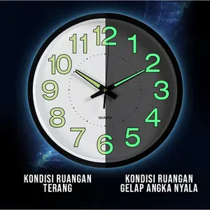 [TIDAK BERISIK] Jam Dinding Glow in The Dark  Silent 30CM Nyala Dalam Gelap Tidak Berisik
