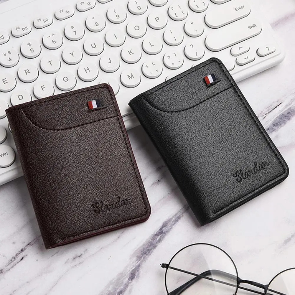 Ví Mini Nam, Thiết Kế Tối Giản Cho Học Sinh, Siêu Mỏng, Kiểu Ngắn, Cá Tính, Phong Cách Hàn Quốc, Làm Bằng Da Mềm, Có Kẹp Kem