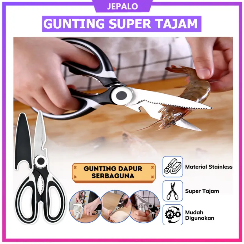 Gunting Dapur Super Tajam Gunting Serbaguna / Alat Pemotong Ayam Sayur Ikan Daging Stainless Steel / Kitchen Scissors Gunting Besar Pembuka Tutup Botol Kaleng Pemecah Walnut Food Grade / Perlengkapan Dapur Pisau Praktis Super Tajam Potong Cutting Knife 0