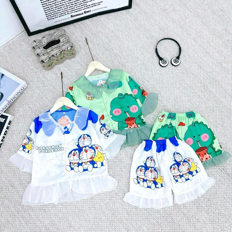 Set lụa viền bèo in 5D hình gấu hồng panda cho mẹ và bé siêu dễ thương mặc nhà hay đi chơi 2