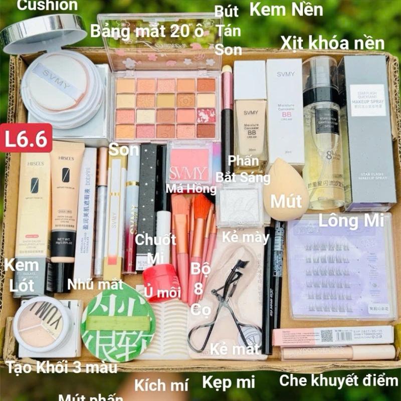  Bộ Trang Điểm 22 Món L6.6 Makuep Cơ Bản Cho Nữ Mới Học Trang Điểm Đầy Đủ Xịt Khoá+Lông Mi+Kem nền+Phấn Nước Cushion+Kem Lót+Kem Che Khuyết Điểm+Son Kem 