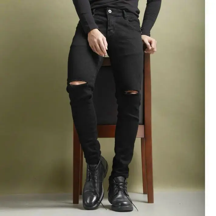 quần bò jean nam dài trơn rách gối nhiều màu đen xanh xám đẹp,chất jean co giãn tốt chuẩn form thời trang