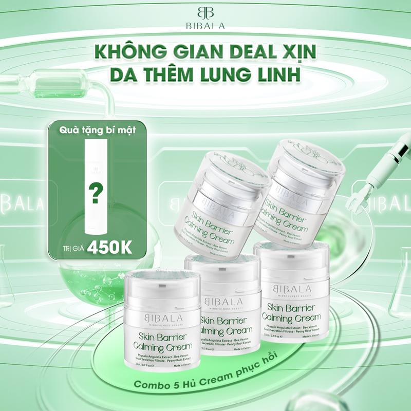 COMBO 5 Lọ Kem dưỡng Chăm Sóc Da phục hồi lành thương và làm giảm kích ứng BIBALA SKIN BARRIER CALMING CREAM 20G TẶNG Nước tẩy trang ACZERO 1L BIBALA