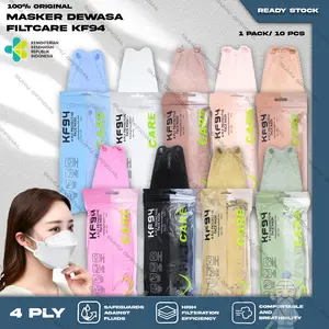 Masker KF94 FILTCARE 4Ply isi 10Pcs Putih Hitam Abu Warna Korea Earloop Surgical Mask Kemenkes