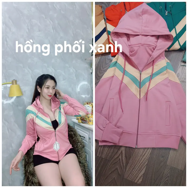 ÁO 5 TÚI SIÊU TO PHỐI 3 MÀU ,  phom 60/70 kg Nón TO THUN COTOON mịn mát mã VV Cotton Nữ Women Jacket Top Hoodie 8
