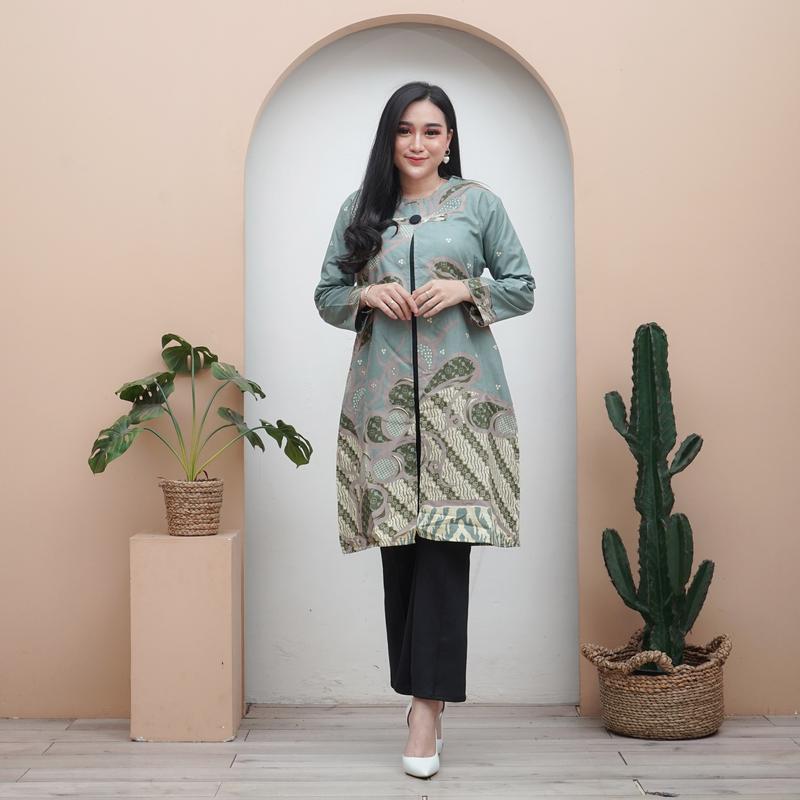 Lakshmi Batik Kemeja Batik Pria Modern Atasan Tunik Wanita Modern Lengan Panjang Motif Ratna Full Furing M sampai 5L Baju Katun Dewasa Celana Pendek 1
