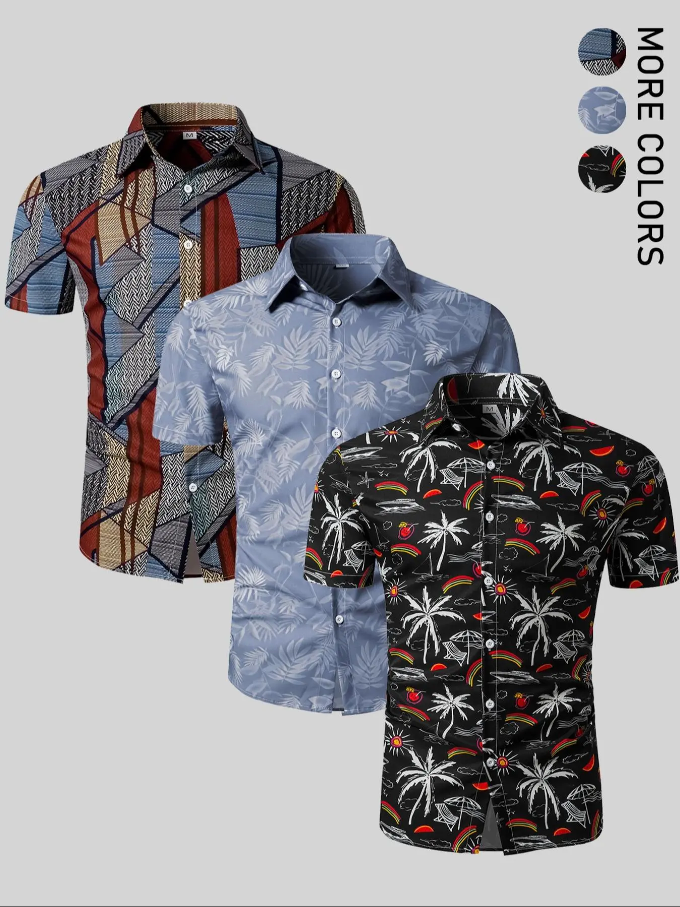 Men's Random Print Short Sleeve Shirt, Casual Regular Fit Button Down Top for Summer, Men's Clothes for Beach Vacation, Menswear