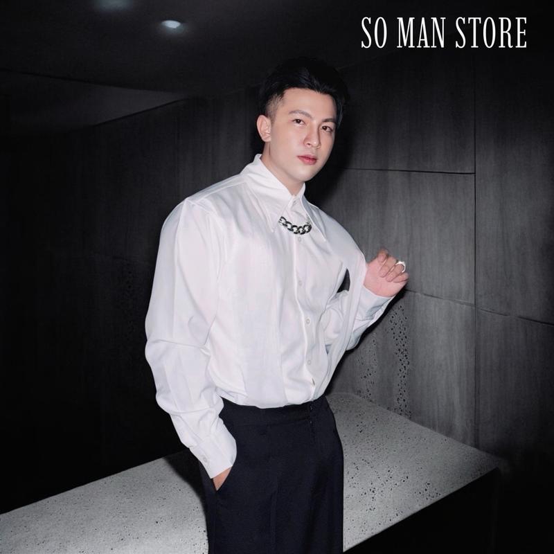 (HK19) (Không Cài Hoa,Trâm cài) Áo Sơ Mi Nam Đi Tiệc Thiết Kế Tà Lưới -Phom Rộng Vải Cotton Mịn và Dày Thương Hiệu SO MAN Menswear