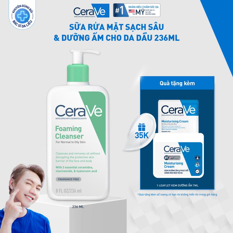 [DEAL HOT VIDEO] Sữa rửa mặt giúp làm sạch sâu dành cho da thường và da dầu Cerave Foaming Cleanser 236ML. Sữa rửa mặt tạo bọt làm sạch sâu dịu nhẹ và cung cấp độ ẩm cho da. Chăm sóc da_Sữa rửa mặt_Skincare cho Nam và Nữ