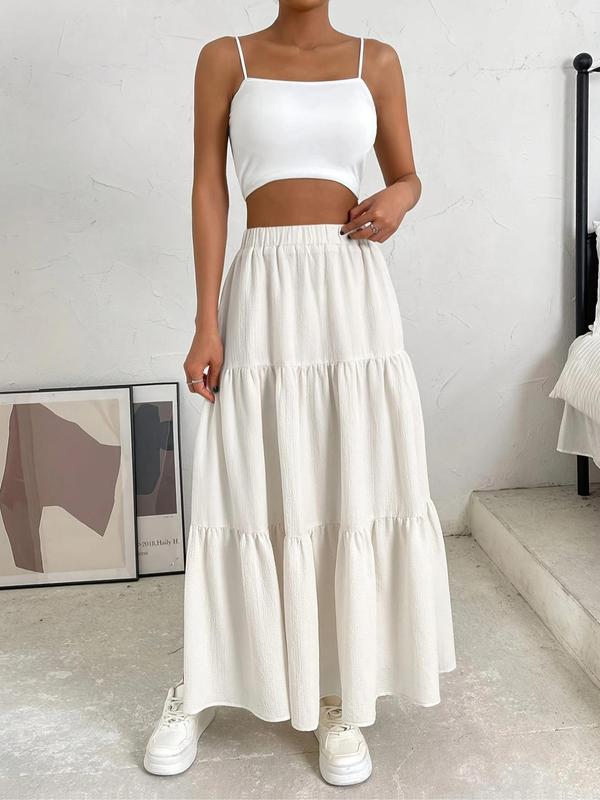 Women's Plain Ruffle Hem Skirt, Elegant Fashion Casual Long Skirt for Daily Outdoor Wear, Ladies Bottoms for All Seasons 2
