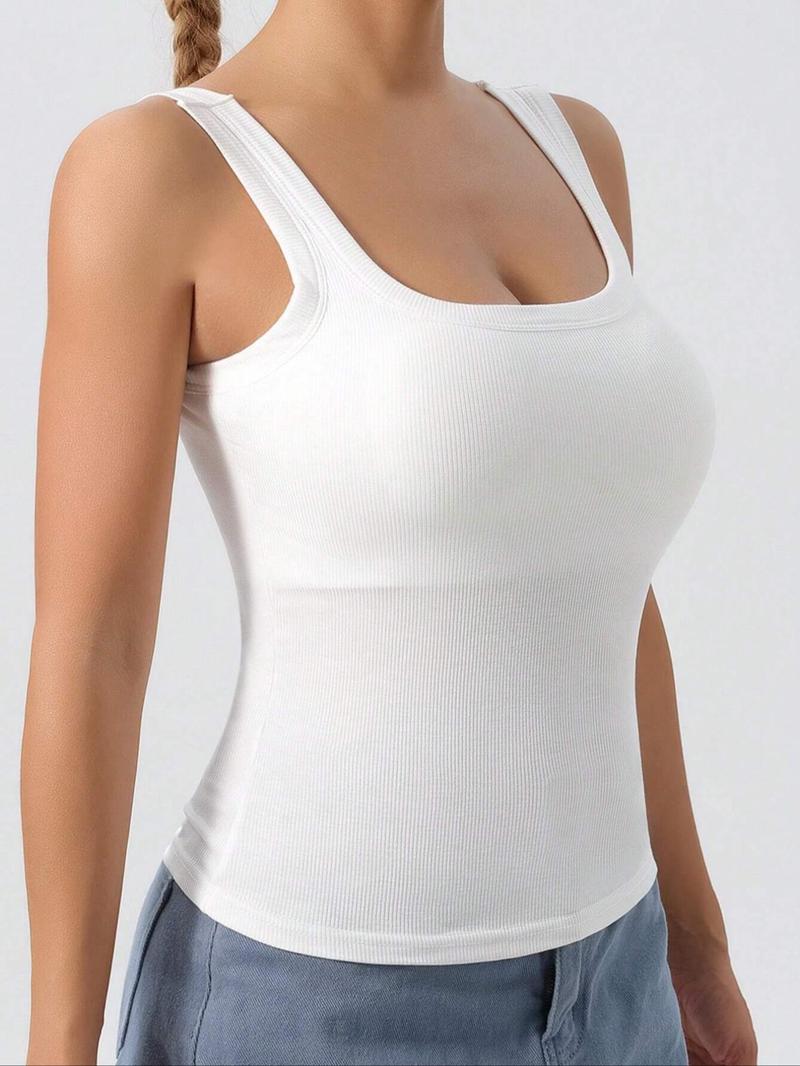Product Introduction of Women's Solid Color Detachable Padded Tank Top, Casual Sleeveless Top for Summer, Ladies Clothes for Daily Wear 3
