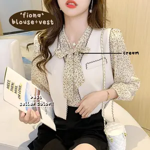 NJ (FIONA) BLOUSE ROMPI  ATASAN High Wanita Baju Casual Panjang Crop Motif  Pendek Hitam FASHION WOMEN NEW
