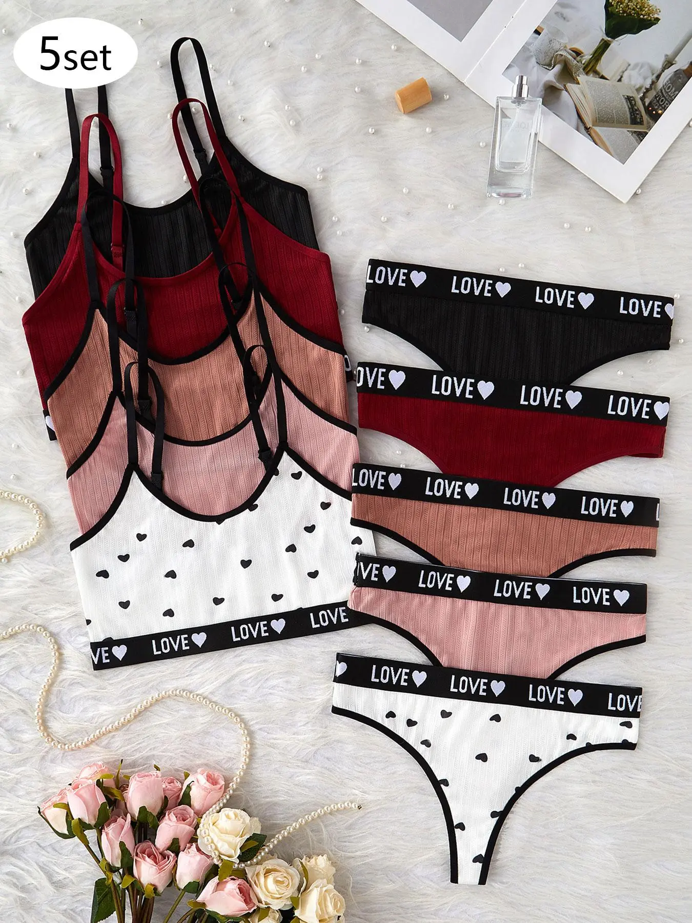 Women's Letter Tape Bra & Panty Set, Soft Comfy Breathable Lingerie Set for Daily Wear, Underwear Set for Women