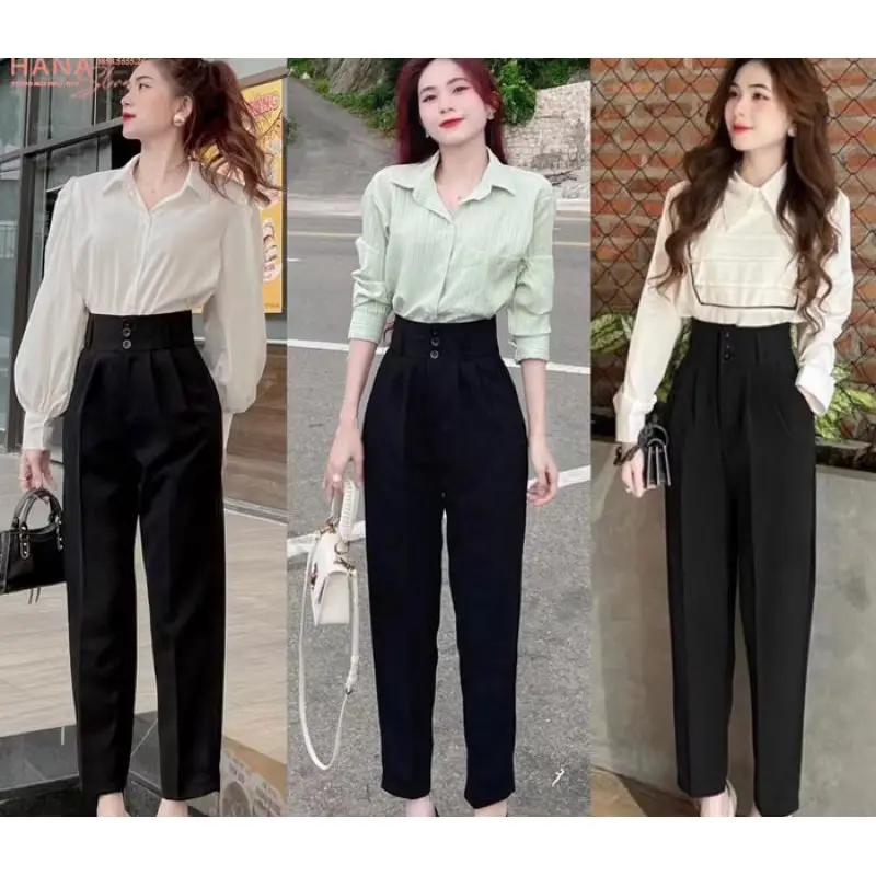 Quần baggy Công sở Nữ  1 Cúc 2 Cúc, 3 Cúc ( vải Tuyết Mưa) mềm Mại,Hạn Chế Độ Nhăn Rất Tốt,Dài Quần 91-93cm,Hàng 1 Màu Đen