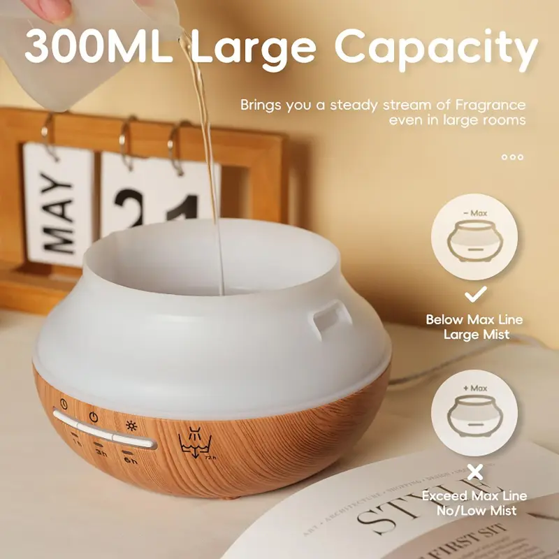 300ML Aroma Diffuser, Essential Oil Humidifier with Wood Grain Design, USB Powered Aromatherapy Diffuser, Home Humidifier for Bedroom, Office, Living Room 6