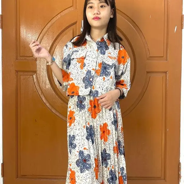 HS-OneSet Anak Motif Bunga+Rok Model Plisket 4