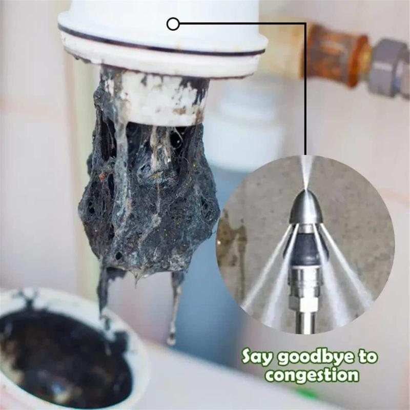 Sewer Cleaning Tool High Pressure Nozzle, Durable Pipe Unclogged Nozzle with 1 Front Jet and 6 Rear Jet, Drain Clog Remove Tool 5