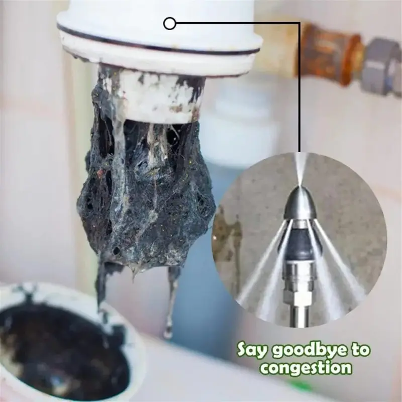Sewer Cleaning Tool High Pressure Nozzle, Durable Pipe Unclogged Nozzle with 1 Front Jet and 6 Rear Jet, Drain Clog Remove Tool 4