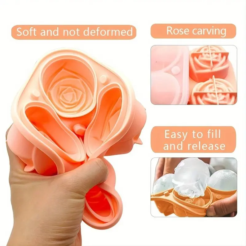 4 Grid Rose Shaped Ice Cube Mold, 1 Count Multi-purpose Chocolate Jelly Ice Molds, Kitchen Refrigerator Supplies for Bakery 3