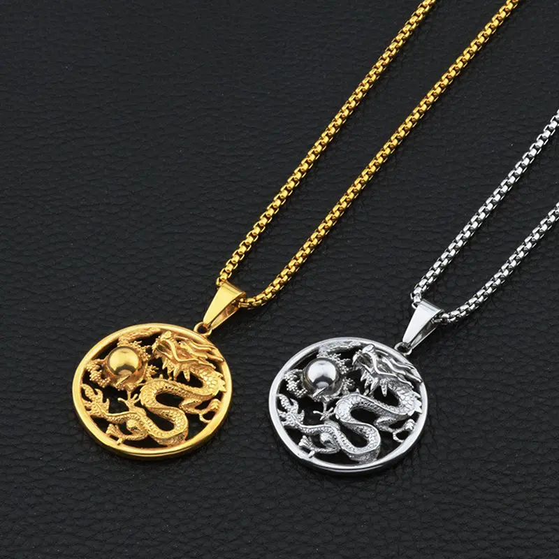 Classic Chinese Style Exquisite Hollow Auspicious Dragon Signet Pendant Necklace For Men Charm Fashion Lucky