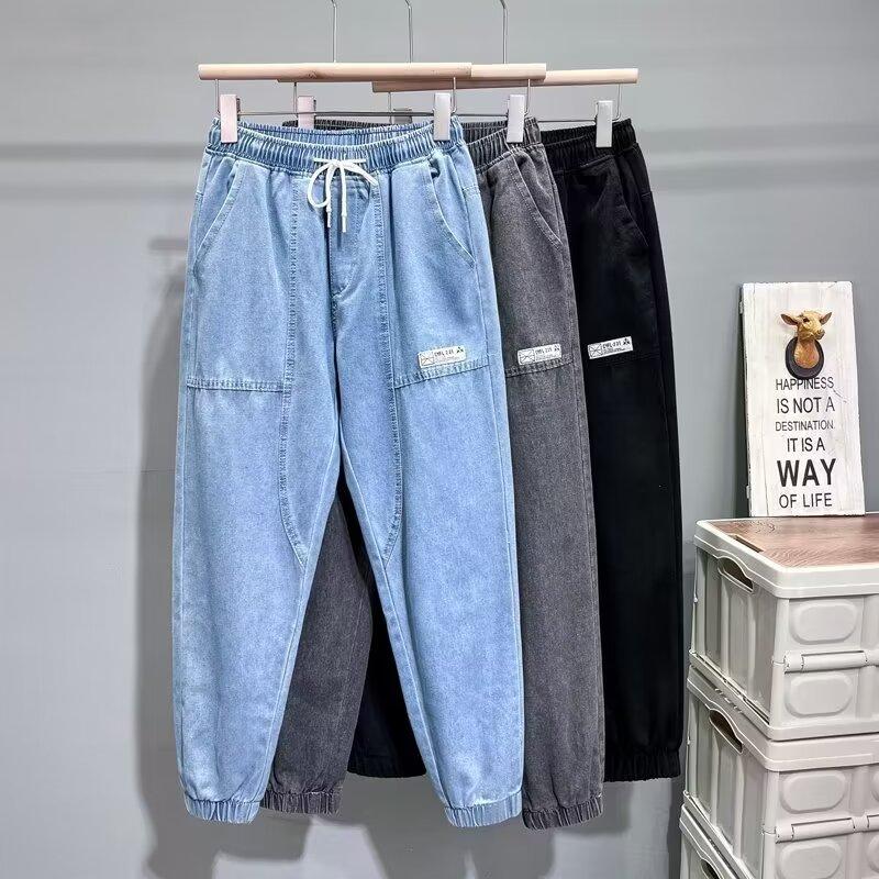 Product Introduction of Pocket Menswear Trouser Velvet Basic Low Waist Medium Straight Lingerie Zipper Human Elastic Waist Jeans Men'S Loose Harem Ankle-Length Pants Autumn Oversize Trendy Stitching All-Match Cropped Pants 19