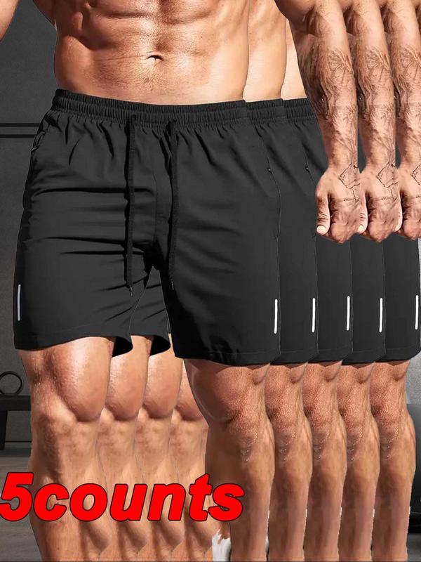 Men's Solid Color Zipper Pocket Shorts, Regular Fit Casual Comfy Breathable Quick Drying Shorts for Gym Workout Cycling Hiking Swimming, Men's Bottoms for Summer 0