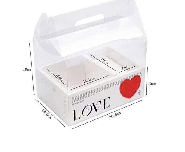 Product Introduction of ￼(Combo 10 cái )Hộp mica trong 2 ngăn có quai xách, hộp 2 ngăn bánh và hoa, hộp quà 2 ngăn 6