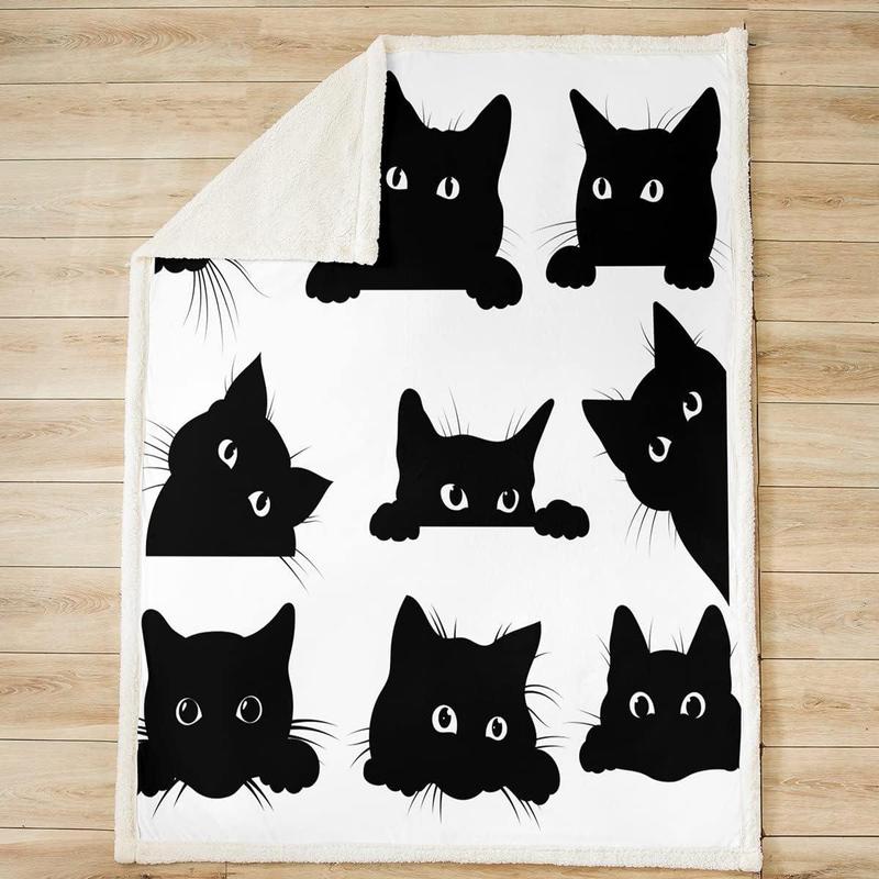Black Cat Print Flannel Fleece Blanket for Children Girls, with Pet Cat Pattern & Animal Theme, Cuddly|#CuteBlankets #FlannelFleece #CatPrint #AnimalTheme 3
