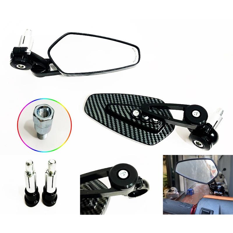 Gương Chiếu Hậu Xe Máy CRG Vân Carbon Full Nhôm CNC Cao Cấp Mặt Kính Trắng Nhỏ Gọn Gắn Chân Gương Hoặc Gù Tay Lái< Giá 1