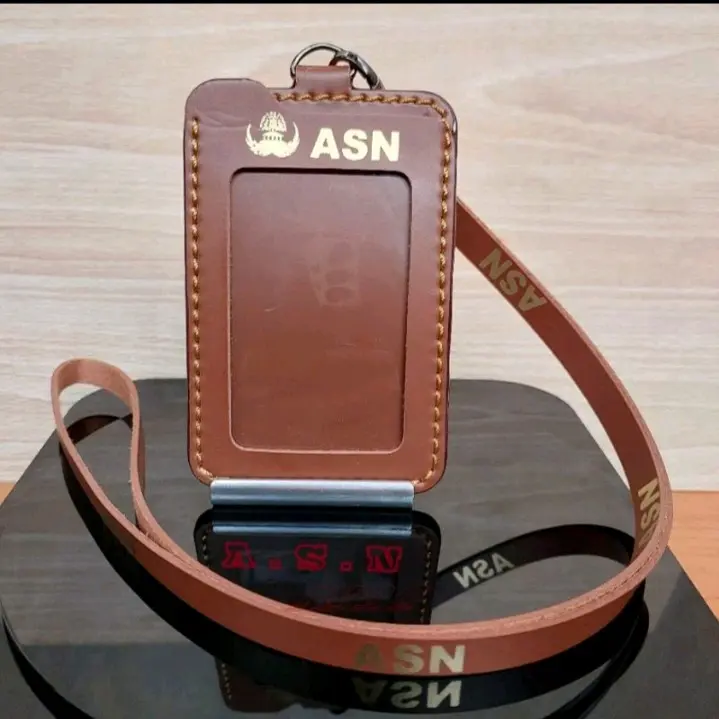 holder kalung id card / tempat id card kulit ASN / coklat