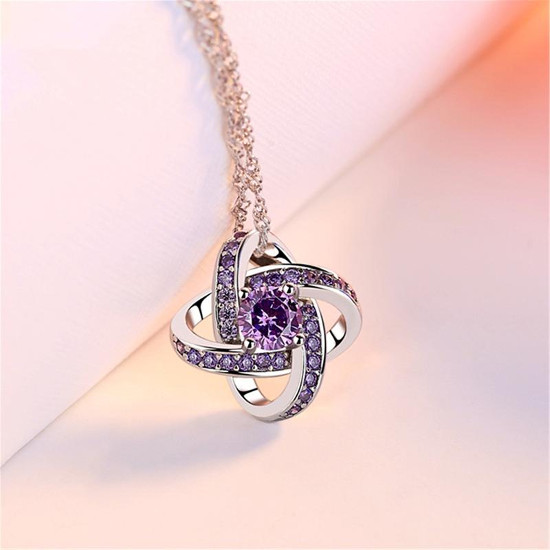 Product Introduction of Korean Silver Jewelry Women's Japanese and Korean Crystal Clover Pendant Silver Jewelry Clavicle Chain Birthday Gift Hot Sale pearl summer rope chain gold larimar sea monkeys ankh statement necklace chiffonsaree jew erly 5