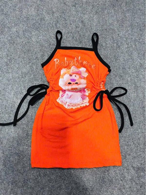 Product Introduction of Đầm Body hai giây,khoét eo,rút nhún,in hình BABYTHEER cho bé gái.size:7/26kg 6